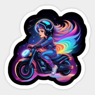 Chibi Biker style woman riding a motorcycle Sticker